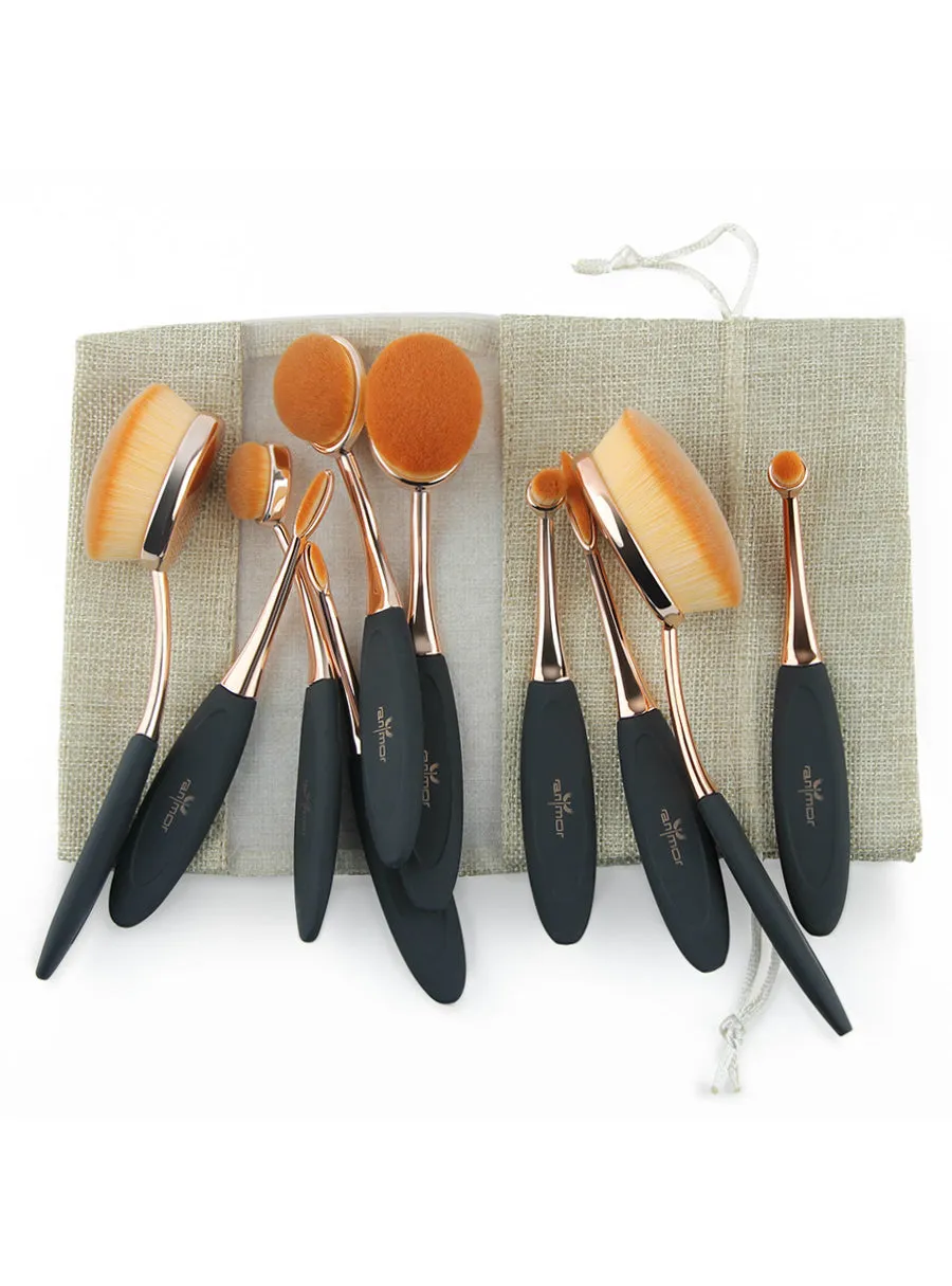 10 pcs Rose Gold Oval Makeup Brushes Extremely