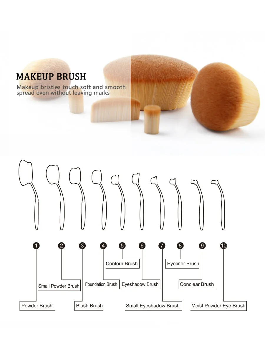 10 pcs Rose Gold Oval Makeup Brushes Extremely