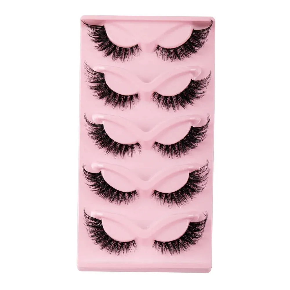 10pcs - 5 Pairs Cat Style Wispy Eyelashes Faux Mink Natural Long Manga Winged End Elongated False Lashes Eye Accessories