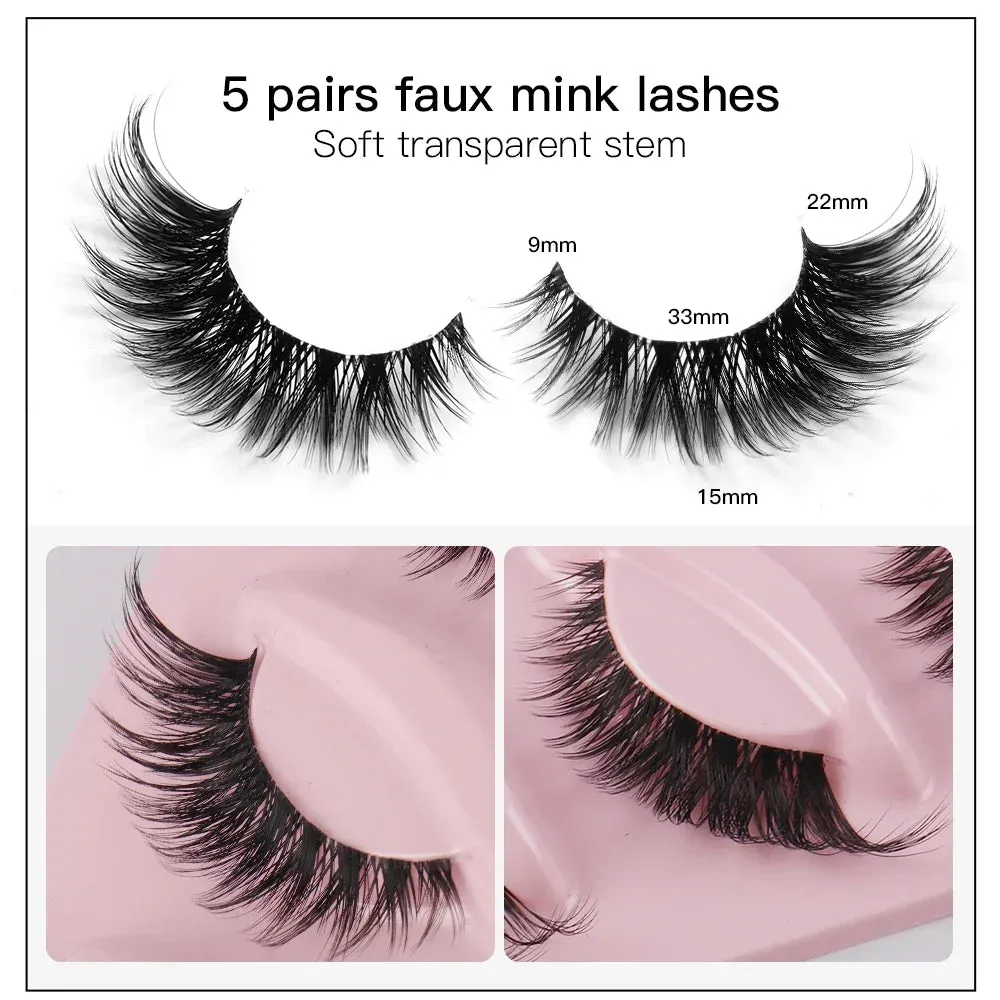 10pcs - 5 Pairs Cat Style Wispy Eyelashes Faux Mink Natural Long Manga Winged End Elongated False Lashes Eye Accessories