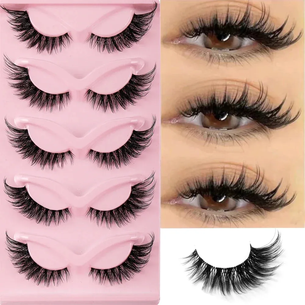 10pcs - 5 Pairs Cat Style Wispy Eyelashes Faux Mink Natural Long Manga Winged End Elongated False Lashes Eye Accessories
