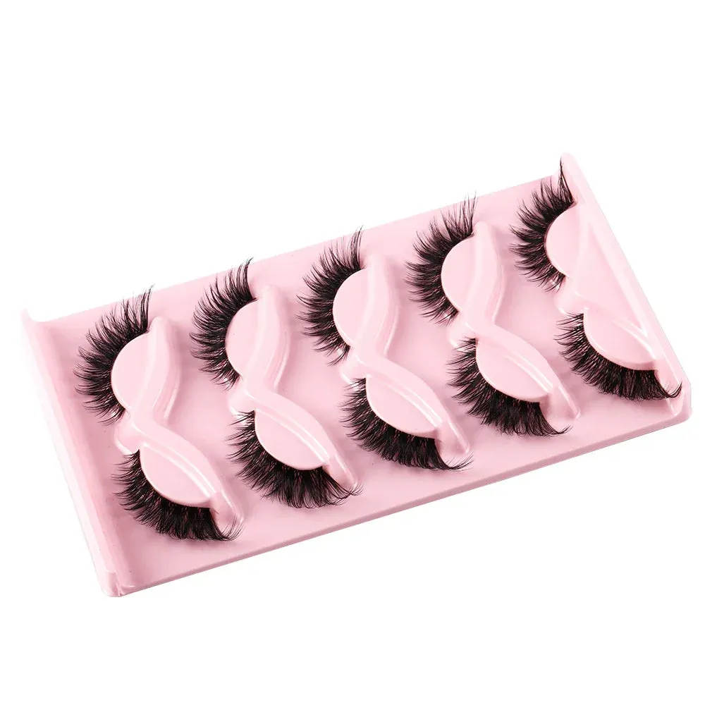 10pcs - 5 Pairs Cat Style Wispy Eyelashes Faux Mink Natural Long Manga Winged End Elongated False Lashes Eye Accessories