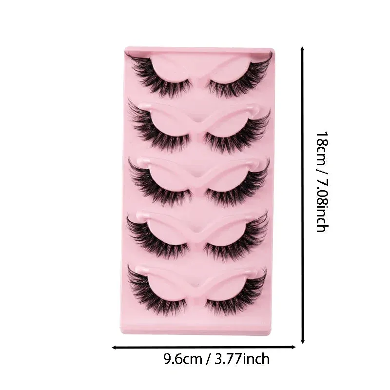 10pcs - 5 Pairs Cat Style Wispy Eyelashes Faux Mink Natural Long Manga Winged End Elongated False Lashes Eye Accessories