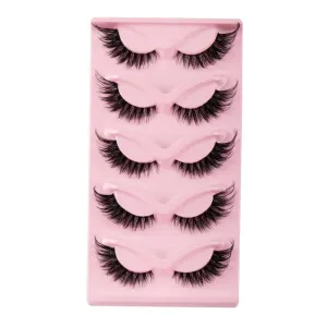 10pcs - 5 Pairs Cat Style Wispy Eyelashes Faux Mink Natural Long Manga Winged End Elongated False Lashes Eye Accessories