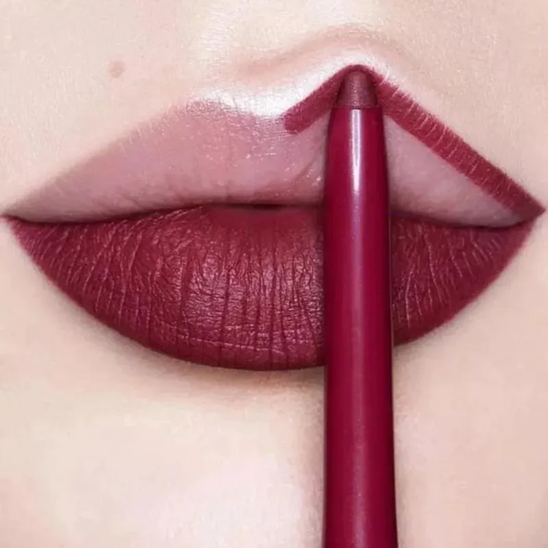 12 Colors Lipliner Pencil - Waterproof, Sexy Red Matte Contour Tint Lipstick. Long-Lasting, Non-stick Cup, Moisturizing Lips Makeup Cosmetic.