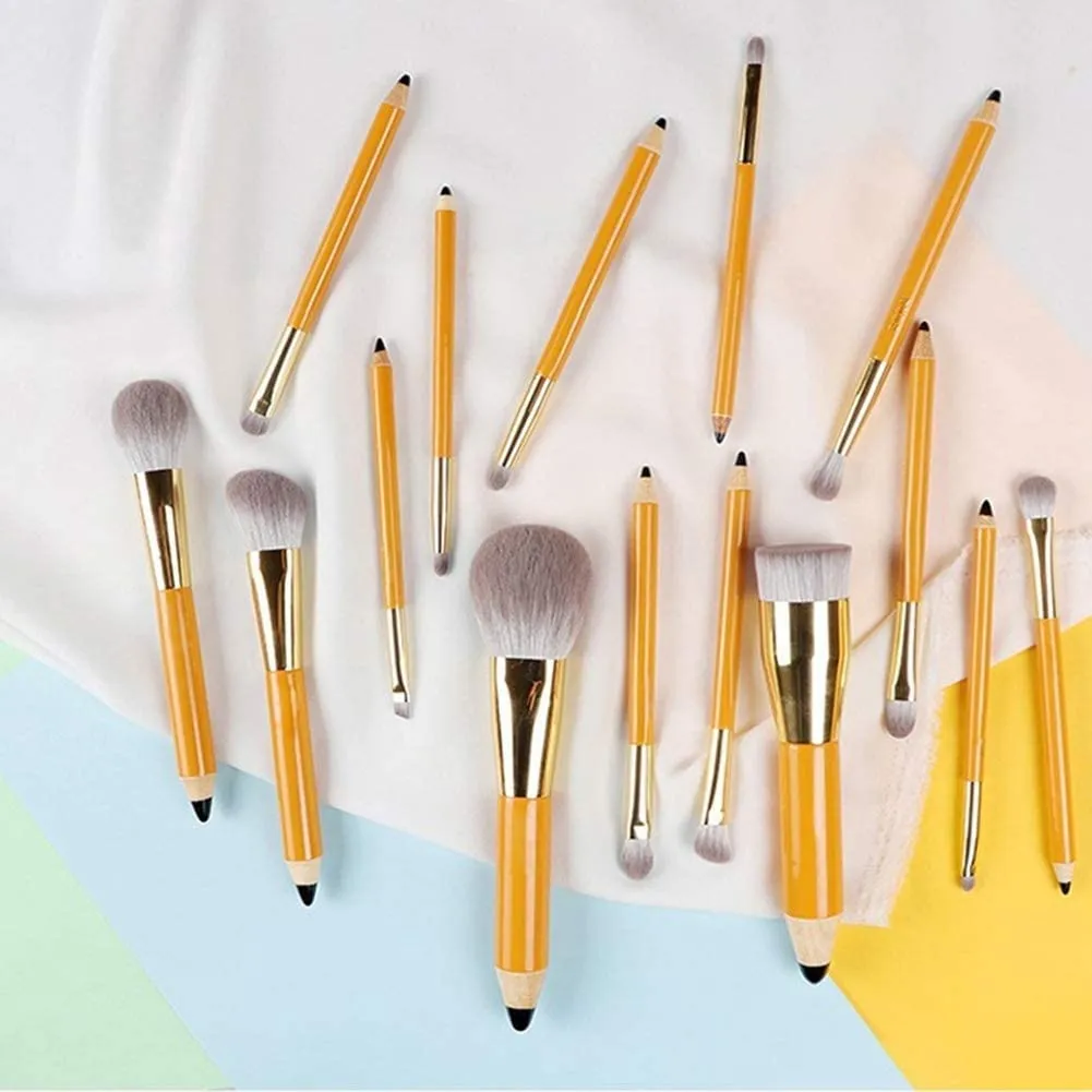 15 Beginners Set New Loose Powder Foundation Brush Eye Shadow Makeup Tools-Professional Makeup Brushes Essential Cosmetics with Case Ideal gift