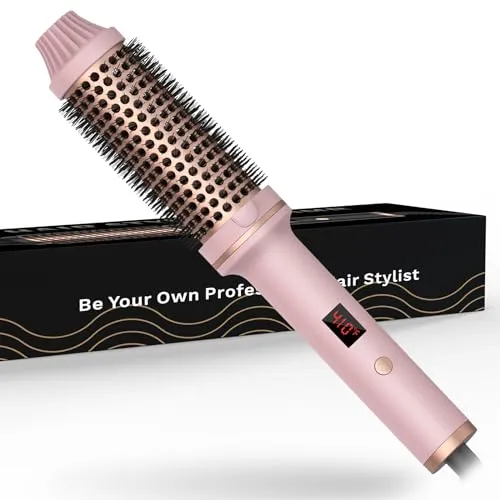 1.5 in Thermal Brush, 10 Temps LCD Display Up to 410°F Curling Brush Curling Iron Heated Curling Brush, 110-240V Travel Curling Iron Curling Comb, Double PTC Ceramic Tourmaline Ionic Volumizing Brush