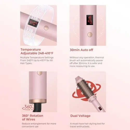 1.5 in Thermal Brush, 10 Temps LCD Display Up to 410°F Curling Brush Curling Iron Heated Curling Brush, 110-240V Travel Curling Iron Curling Comb, Double PTC Ceramic Tourmaline Ionic Volumizing Brush