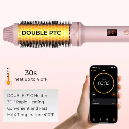 1.5 in Thermal Brush, 10 Temps LCD Display Up to 410°F Curling Brush Curling Iron Heated Curling Brush, 110-240V Travel Curling Iron Curling Comb, Double PTC Ceramic Tourmaline Ionic Volumizing Brush