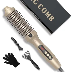 1.5 in Thermal Brush, 10 Temps LCD Display Up to 410°F Curling Brush Curling Iron Heated Curling Brush, Double PTC Ceramic Tourmaline Ionic Volumizing Brush 110-240V Heated Round Brush Curling Comb