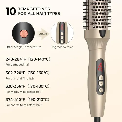 1.5 in Thermal Brush, 10 Temps LCD Display Up to 410°F Curling Brush Curling Iron Heated Curling Brush, Double PTC Ceramic Tourmaline Ionic Volumizing Brush 110-240V Heated Round Brush Curling Comb