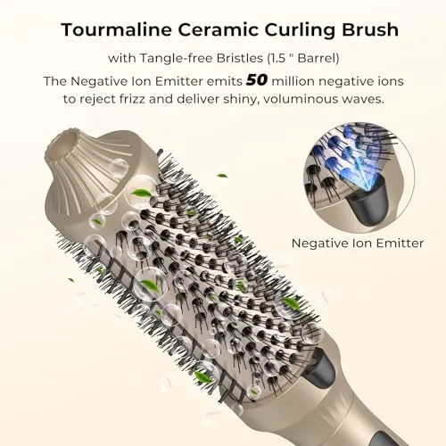1.5 in Thermal Brush, 10 Temps LCD Display Up to 410°F Curling Brush Curling Iron Heated Curling Brush, Double PTC Ceramic Tourmaline Ionic Volumizing Brush 110-240V Heated Round Brush Curling Comb