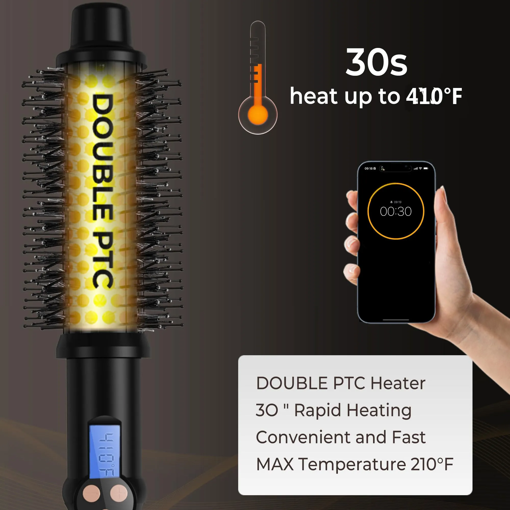 1.5 inch Thermal Brush, 11 Temp Setting Heated Round Brush Curling Iron, LCD Display 230°F-410°F Hot Styler Curling Iron Brush Volumizing Brush, Ceramic Ionic Curling Comb 110-240V Travel Curling Iron