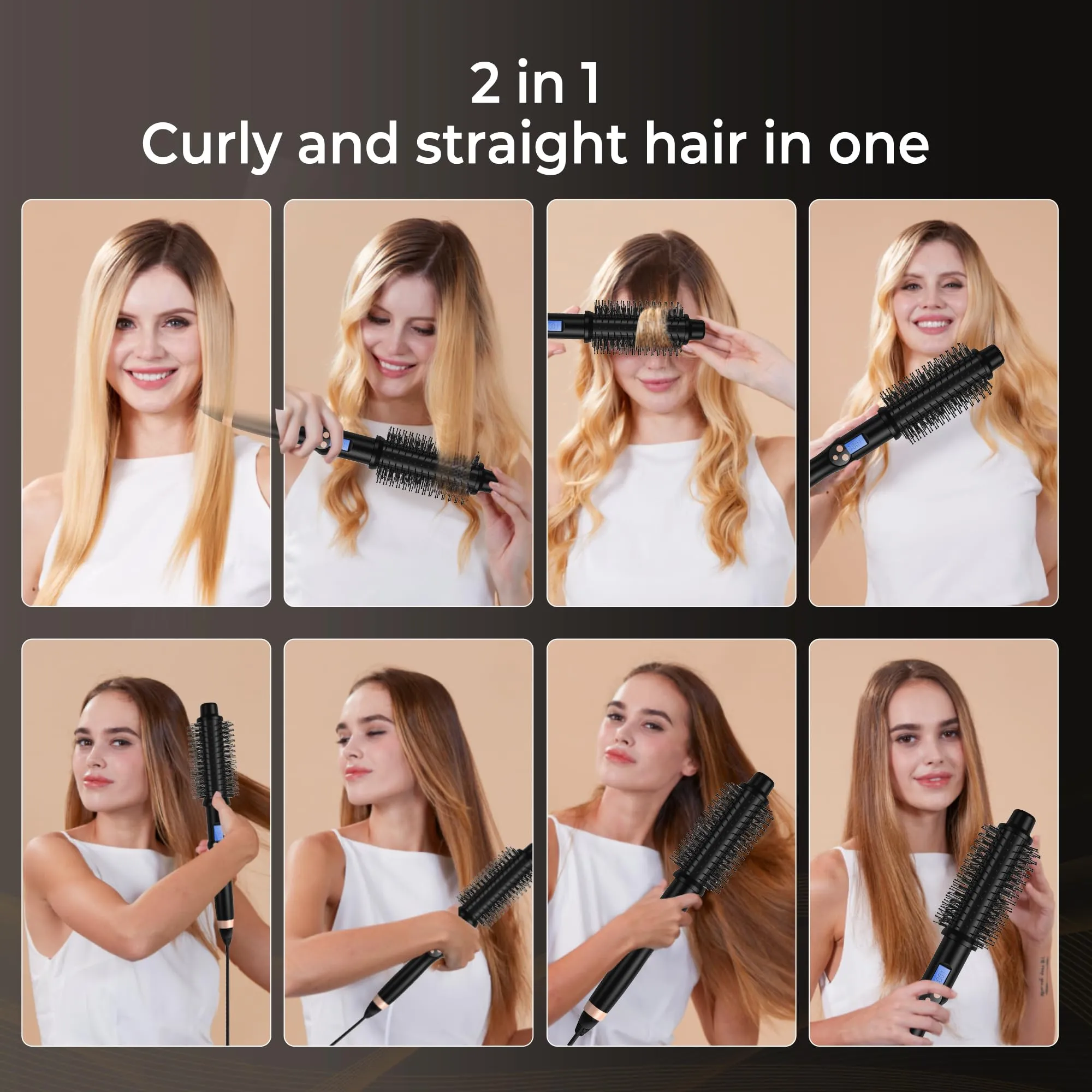 1.5 inch Thermal Brush, 11 Temp Setting Heated Round Brush Curling Iron, LCD Display 230°F-410°F Hot Styler Curling Iron Brush Volumizing Brush, Ceramic Ionic Curling Comb 110-240V Travel Curling Iron