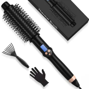 1.5 inch Thermal Brush, 11 Temp Setting Heated Round Brush Curling Iron, LCD Display 230°F-410°F Hot Styler Curling Iron Brush Volumizing Brush, Ceramic Ionic Curling Comb 110-240V Travel Curling Iron