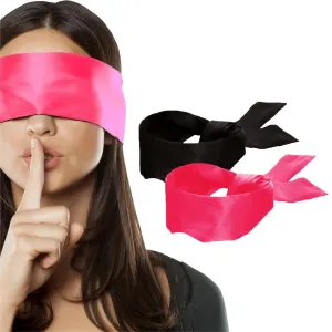 2 pcs Silk Satin Blindfold Eye Cover Silk Sleeping mask Valentine Gift 155cm / 62” (Black Bright Pink) Black bright Pink