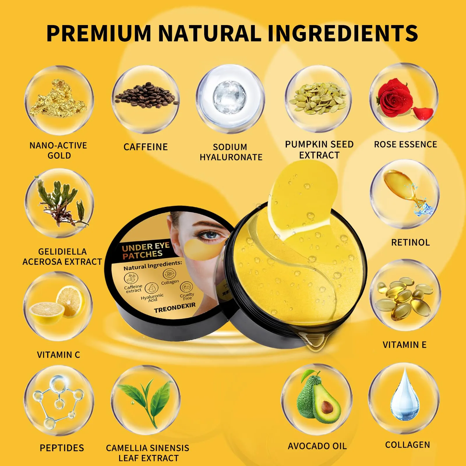 24K Gold Eye Masks for Dark Circles and Puffiness 70PCS, Under Eye Patches Gel Pads for Puffy Eyes Treatment w/Collagen, Caffeine, Peptides for Eye Bags Treatment, Gel Eye Mask Skincare 7.05 Ounce (Pack of 1)