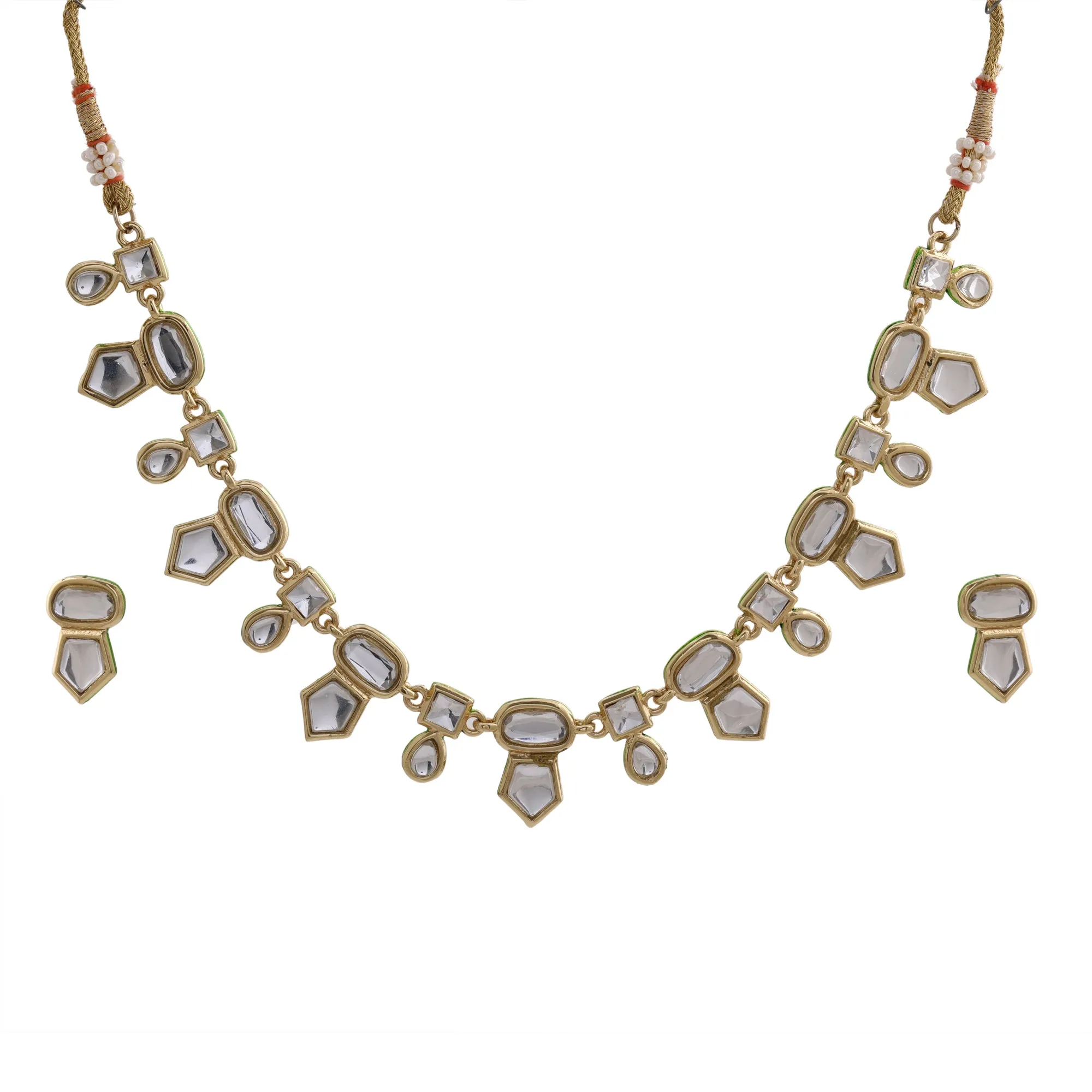 24Kt Gold Plated Kundan Fancy Necklace Traditional Jewellery Set With Earrings