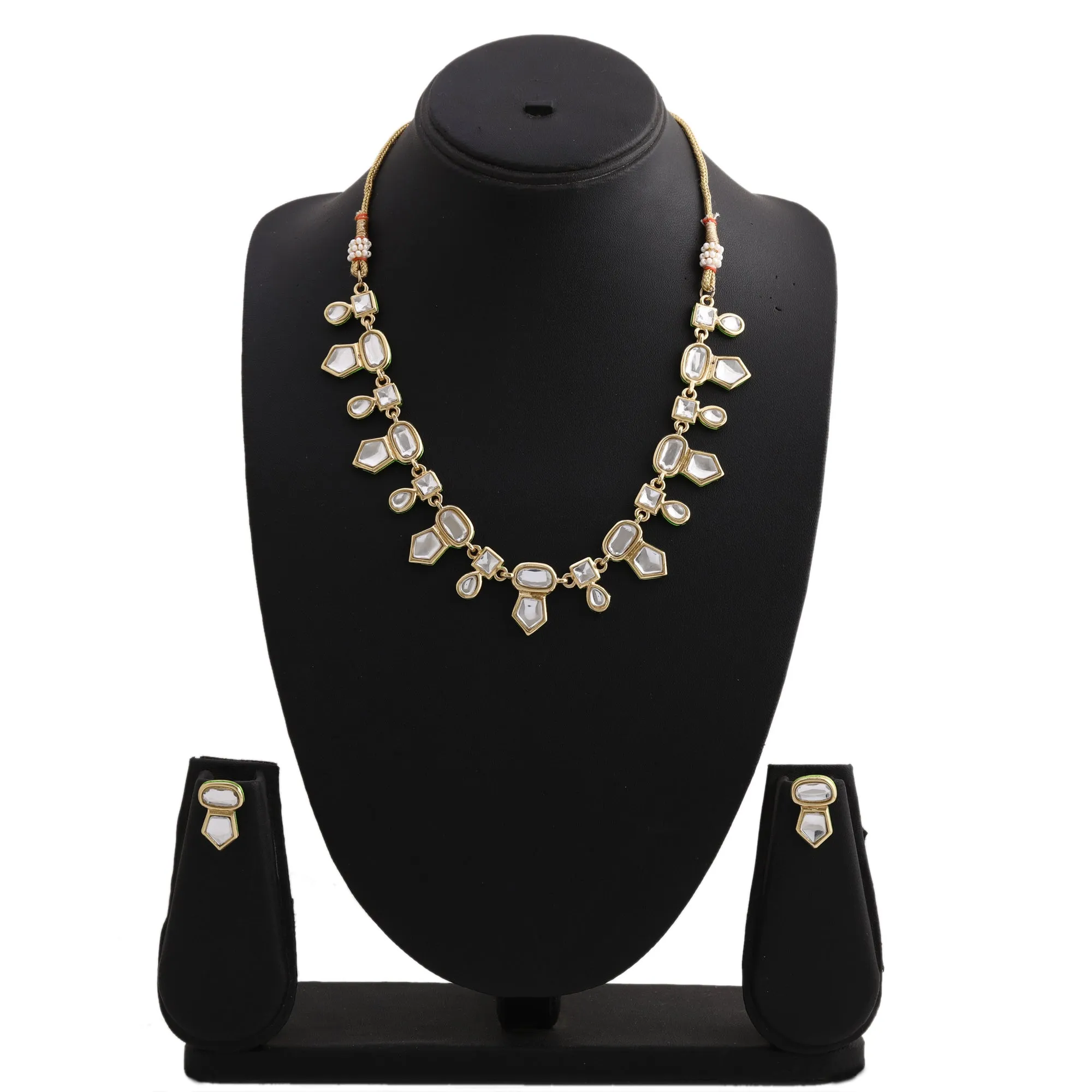 24Kt Gold Plated Kundan Fancy Necklace Traditional Jewellery Set With Earrings