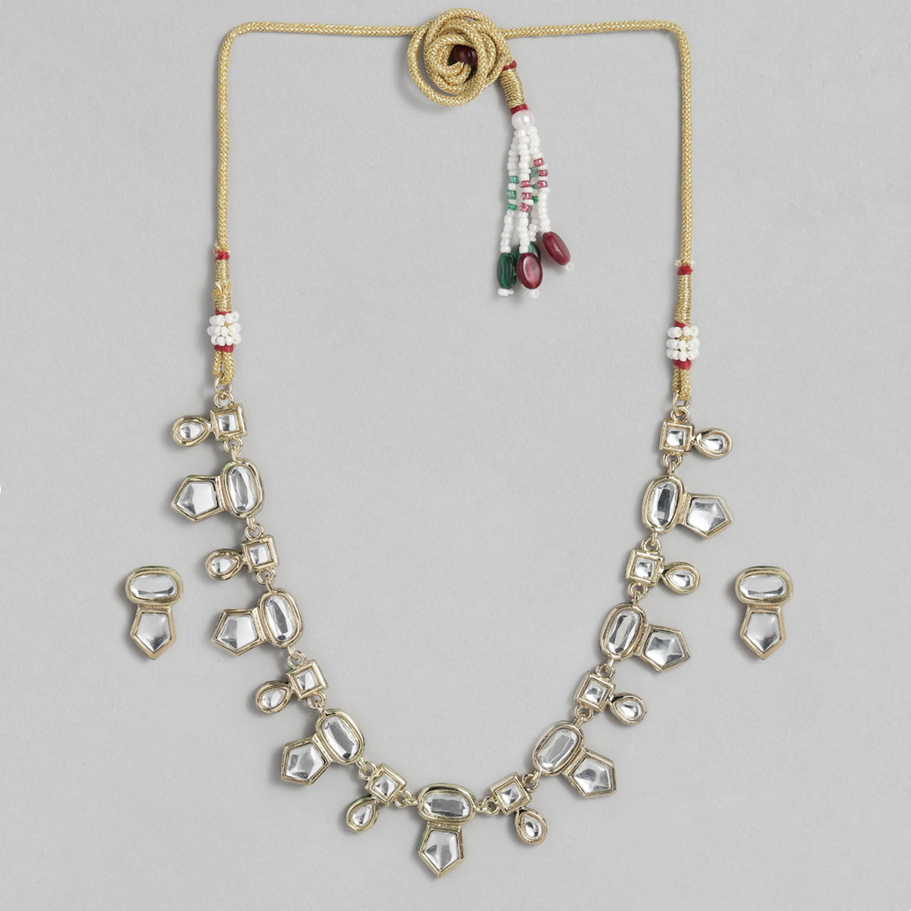 24Kt Gold Plated Kundan Fancy Necklace Traditional Jewellery Set With Earrings