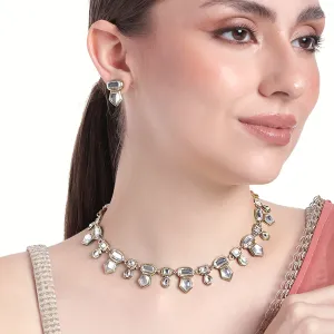 24Kt Gold Plated Kundan Fancy Necklace Traditional Jewellery Set With Earrings