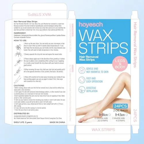 24Wax Strips -Wax Strips for Hair Removal - Facial Hair Removal for Women - Waxing Kit for Face, Body, Arms, Legs, Chest, Back, Bikini & Brazilian 24ct Waxing Strips & 2Calming Oil Wipes
