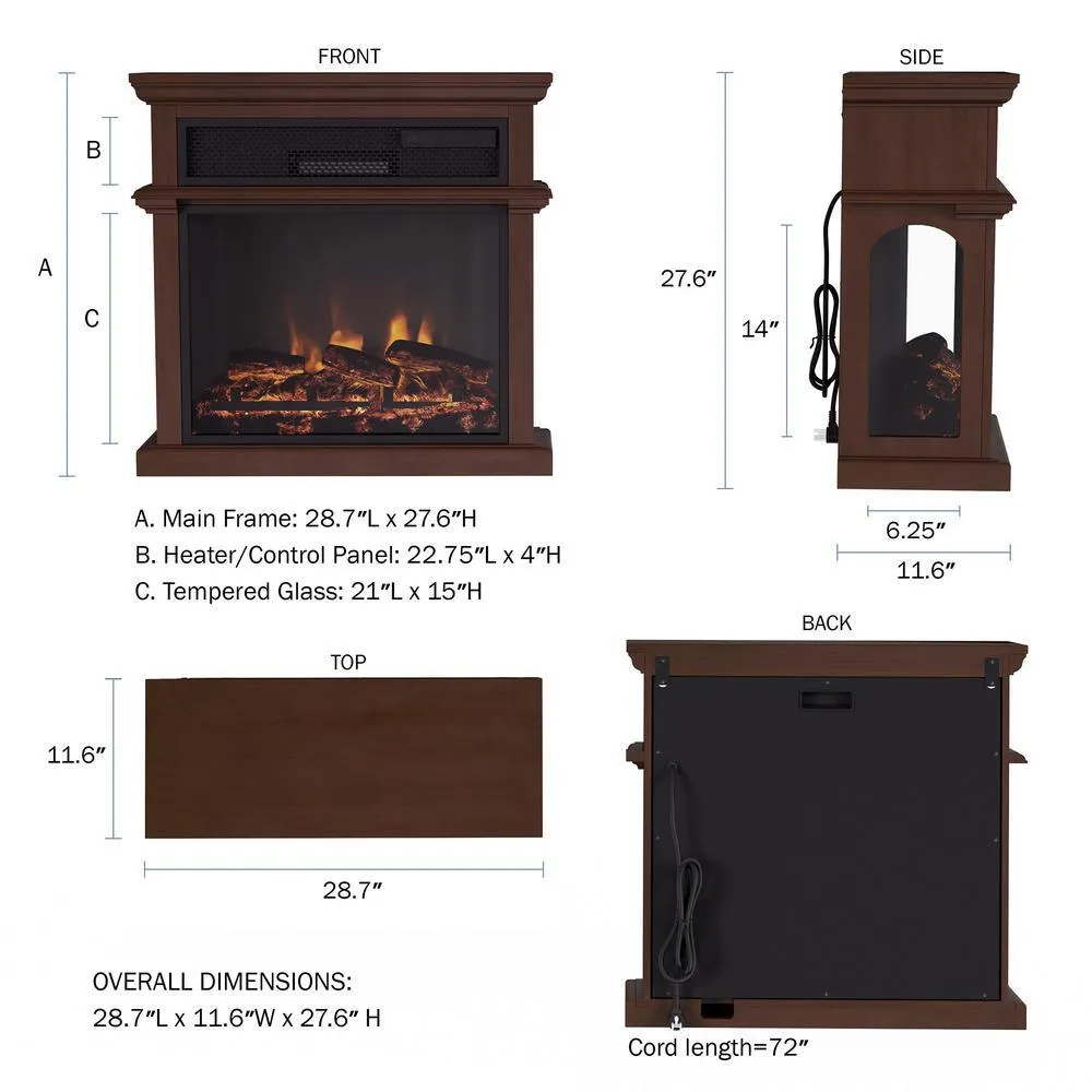 29 in. Freestanding Electric Fireplace with Mantel in Brown