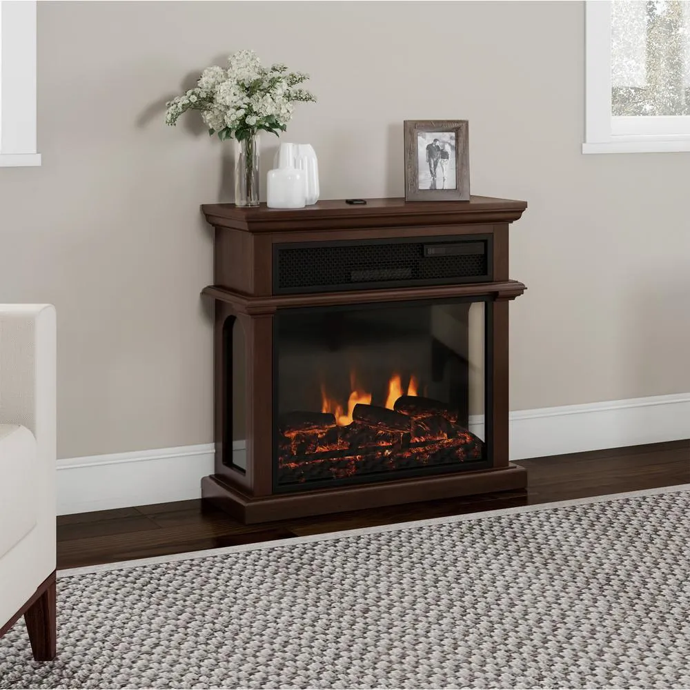 29 in. Freestanding Electric Fireplace with Mantel in Brown