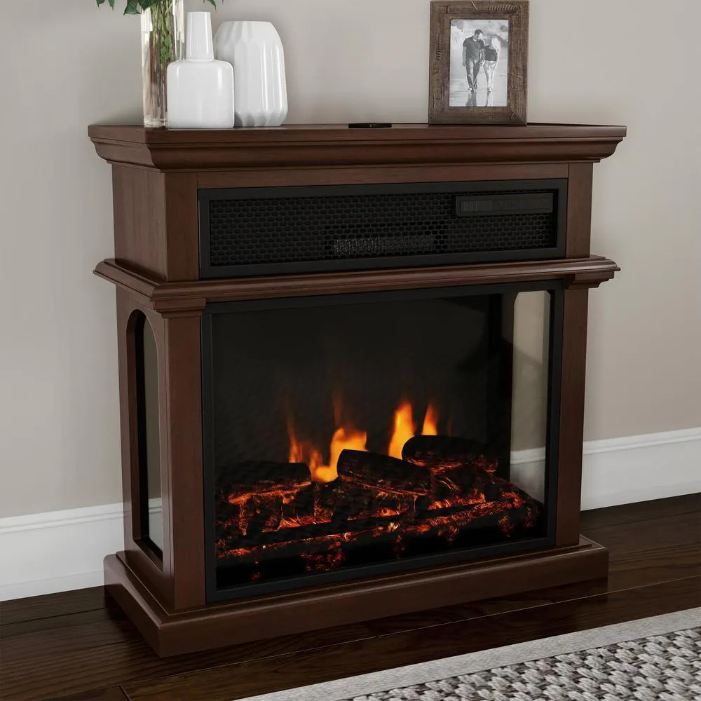 29 in. Freestanding Electric Fireplace with Mantel in Brown