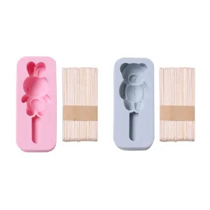 2PC Silicone Mold Rabbit Bear Shape Silicone Mold Ice Tray Ice Cream Stick Mold