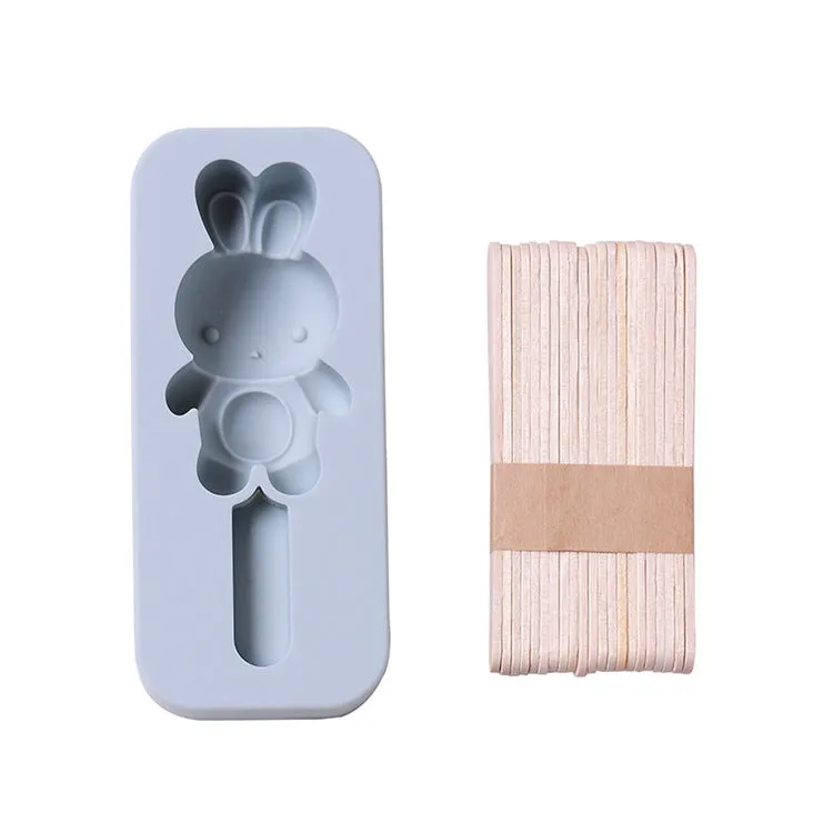 2PC Silicone Mold Rabbit Bear Shape Silicone Mold Ice Tray Ice Cream Stick Mold