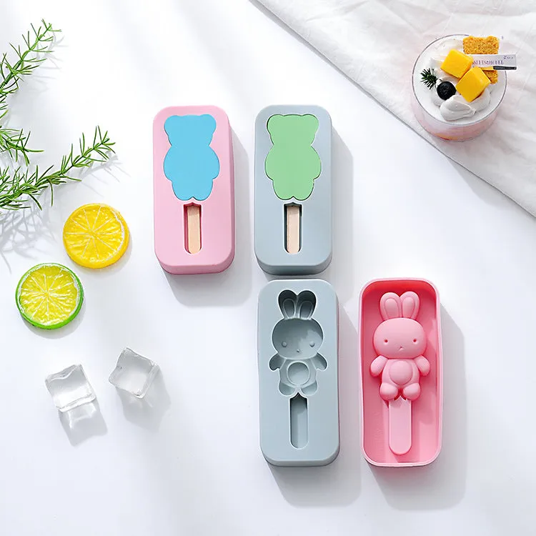 2PC Silicone Mold Rabbit Bear Shape Silicone Mold Ice Tray Ice Cream Stick Mold
