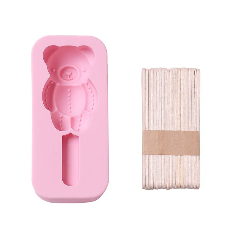 2PC Silicone Mold Rabbit Bear Shape Silicone Mold Ice Tray Ice Cream Stick Mold