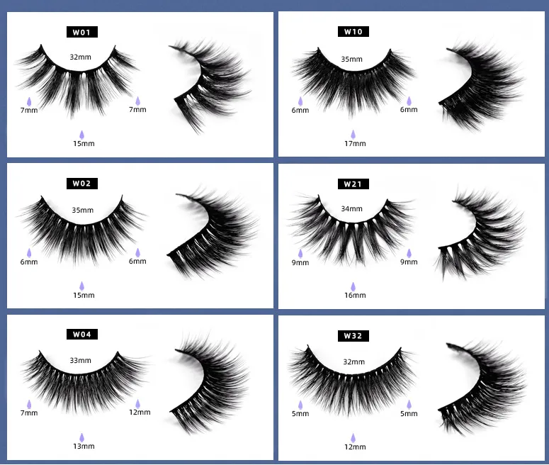 3 Pairs False Eyelashes with Blue Box W01