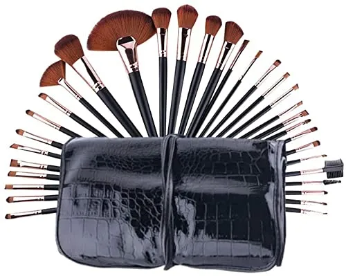 32 Makeup Brushes Set Brown Eye Shadow Brush Makeup Tools-Premium Synthetic Foundation Powder Concealers Eye Shadows Blush Makeup Brushes Essential Cosmetics with Case (Black)