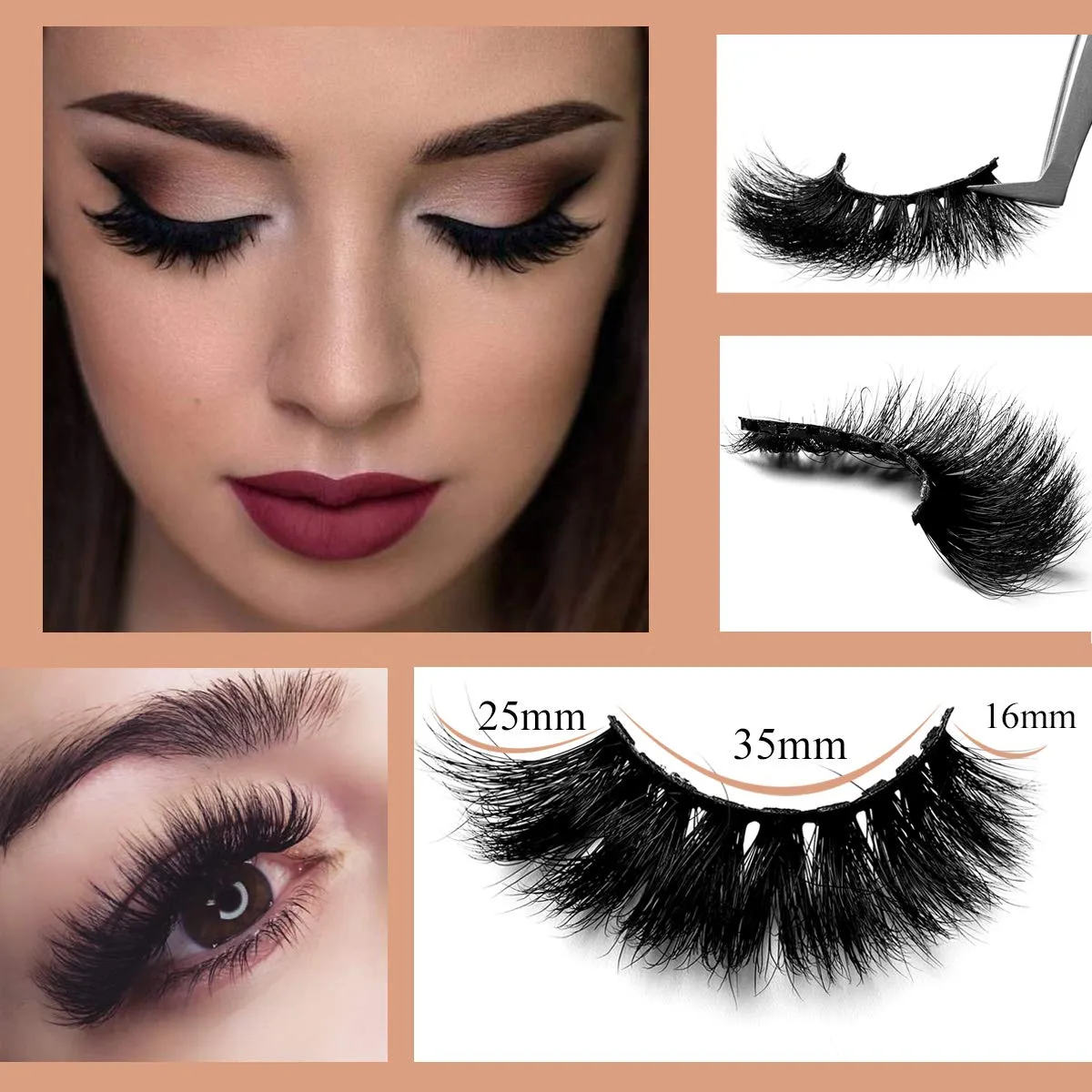 3D Mink Eyelashes 25mm Mink Lashes Fluffy Volume Eyelashes viEYEve 100% Handmade Real Siberian Mink Lashes Dramatic Full Strip False Lashes for Women 1 Pair