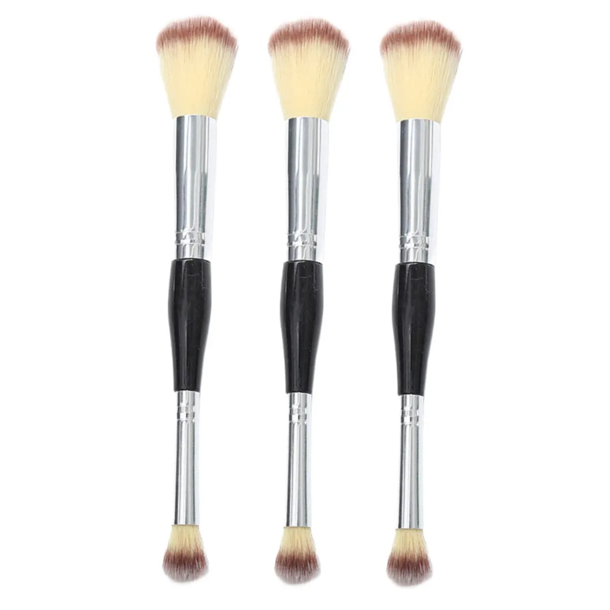 3pcs Dual Ended Blending Brush for Women Professional Cosmetic Tools for Loose Powder Contouring Highlighting Sturdy Handle Easy to Clean for Makeup Application