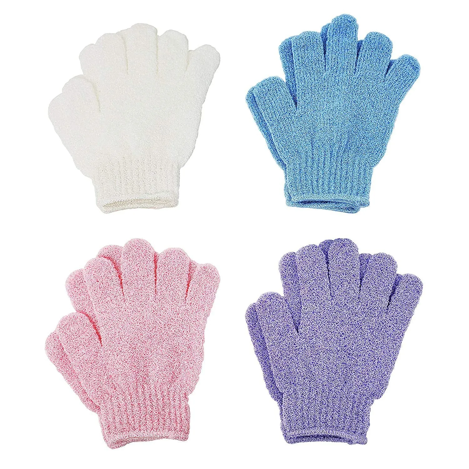 4-Pairs: Exfoliating Gloves - Premium Scrub Wash Mitt for Bath or Shower