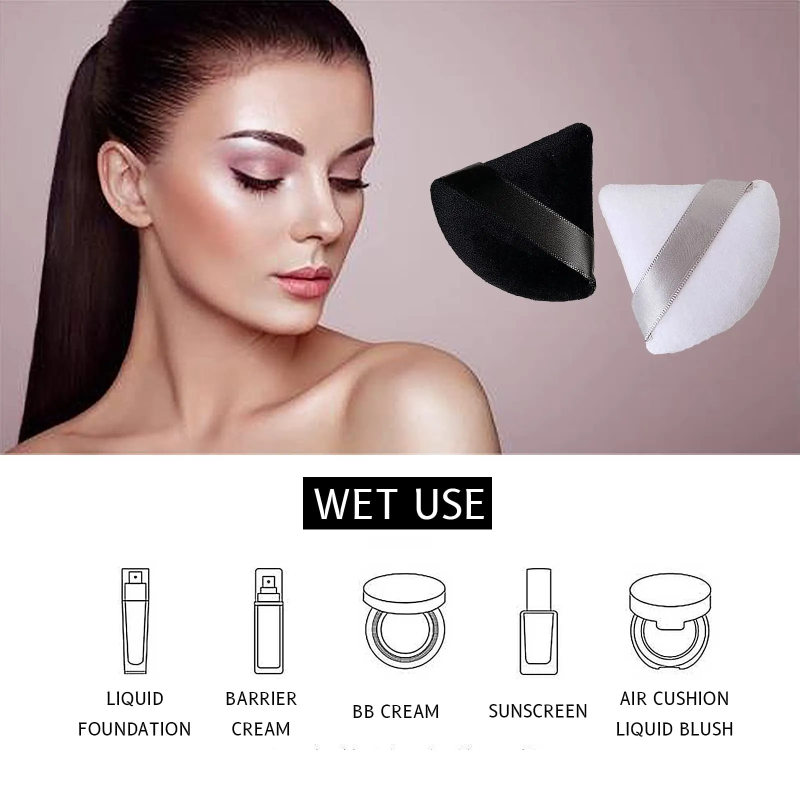 4Pcs Triangle Powder Puffs, Wet Dry Dual-Used Soft Powder Sponge for Loose Powder/Cosmetic Foundation, Washable & Reusable Triangle Makeup Beauty Puff, 2Black and 2White