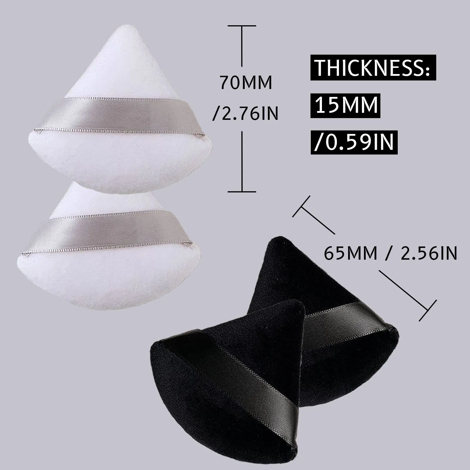 4Pcs Triangle Powder Puffs, Wet Dry Dual-Used Soft Powder Sponge for Loose Powder/Cosmetic Foundation, Washable & Reusable Triangle Makeup Beauty Puff, 2Black and 2White