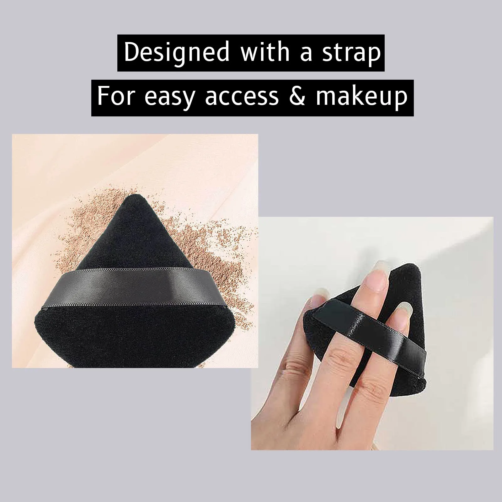 4Pcs Triangle Powder Puffs, Wet Dry Dual-Used Soft Powder Sponge for Loose Powder/Cosmetic Foundation, Washable & Reusable Triangle Makeup Beauty Puff, 2Black and 2White