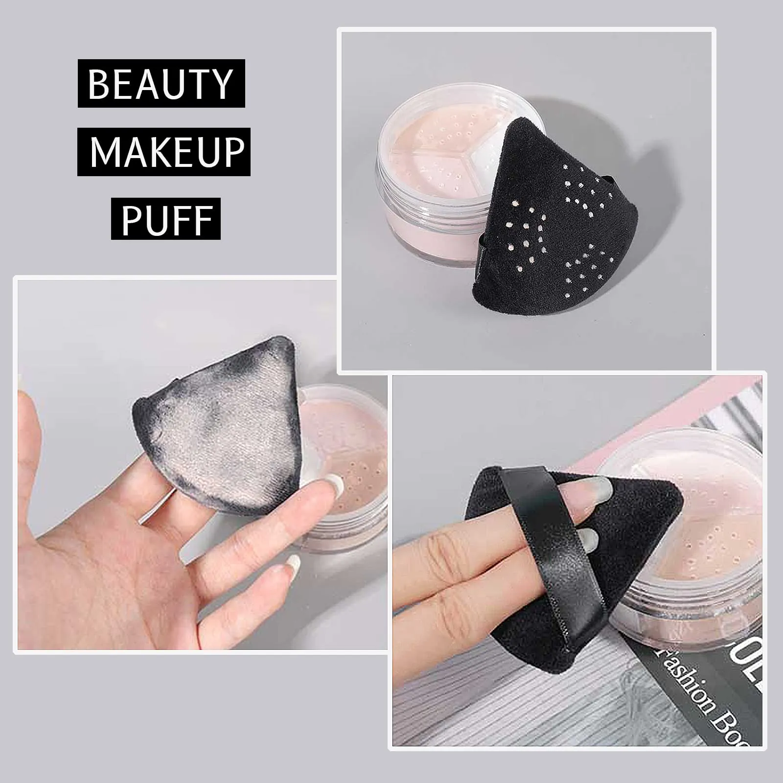 4Pcs Triangle Powder Puffs, Wet Dry Dual-Used Soft Powder Sponge for Loose Powder/Cosmetic Foundation, Washable & Reusable Triangle Makeup Beauty Puff, 2Black and 2White