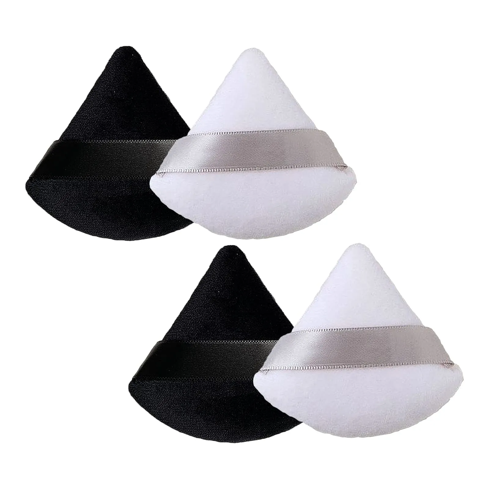 4Pcs Triangle Powder Puffs, Wet Dry Dual-Used Soft Powder Sponge for Loose Powder/Cosmetic Foundation, Washable & Reusable Triangle Makeup Beauty Puff, 2Black and 2White