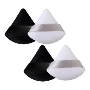 4Pcs Triangle Powder Puffs, Wet Dry Dual-Used Soft Powder Sponge for Loose Powder/Cosmetic Foundation, Washable & Reusable Triangle Makeup Beauty Puff, 2Black and 2White