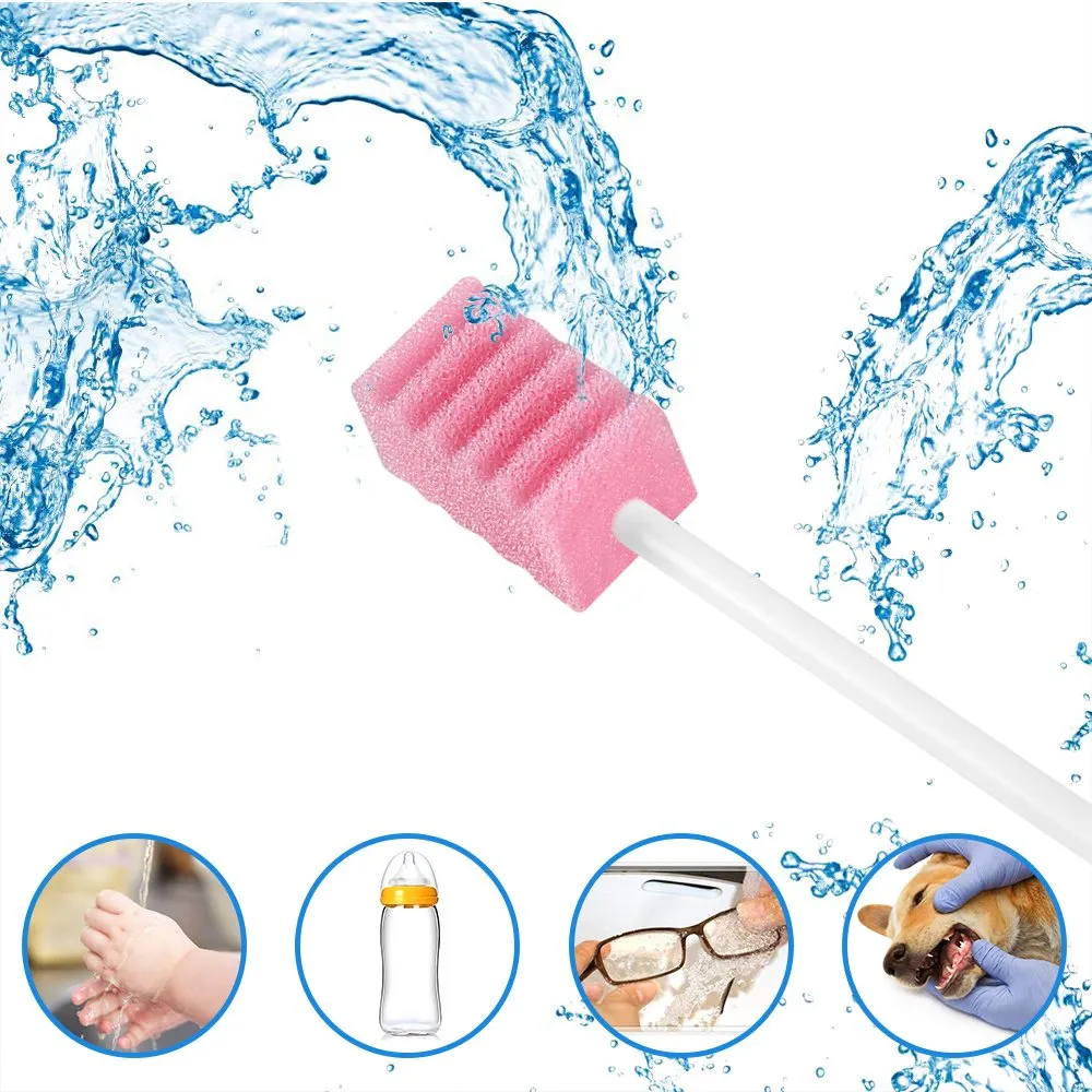 (50 Pack) Disposable Oral Swabs, Sterile Dental Sponge Swabsticks Unflavored for Mouth & Gum Cleaning 50pcs-tooth Pink