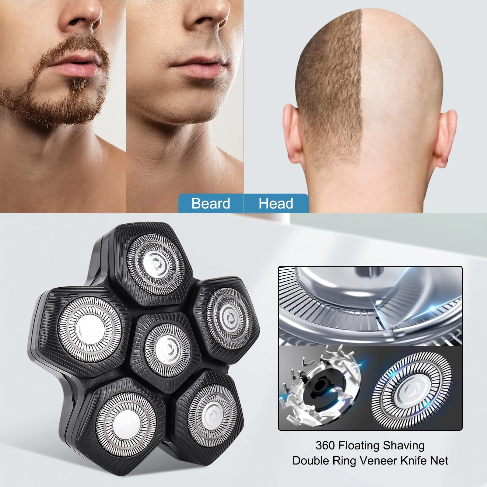 6 Blades Head Shaver Replacement Heads - Shaver Replacement Blades - Magnetic Shaver Replacement Heads for Head Shaver Universal Replacement Heads 2pcs