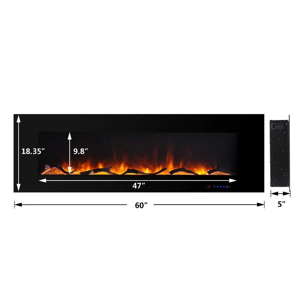 60 in. Wall-Mount Electric Fireplace in Black
