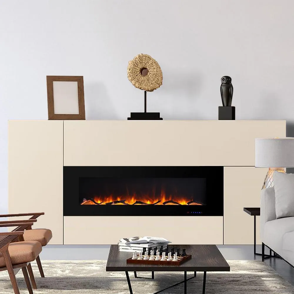 60 in. Wall-Mount Electric Fireplace in Black