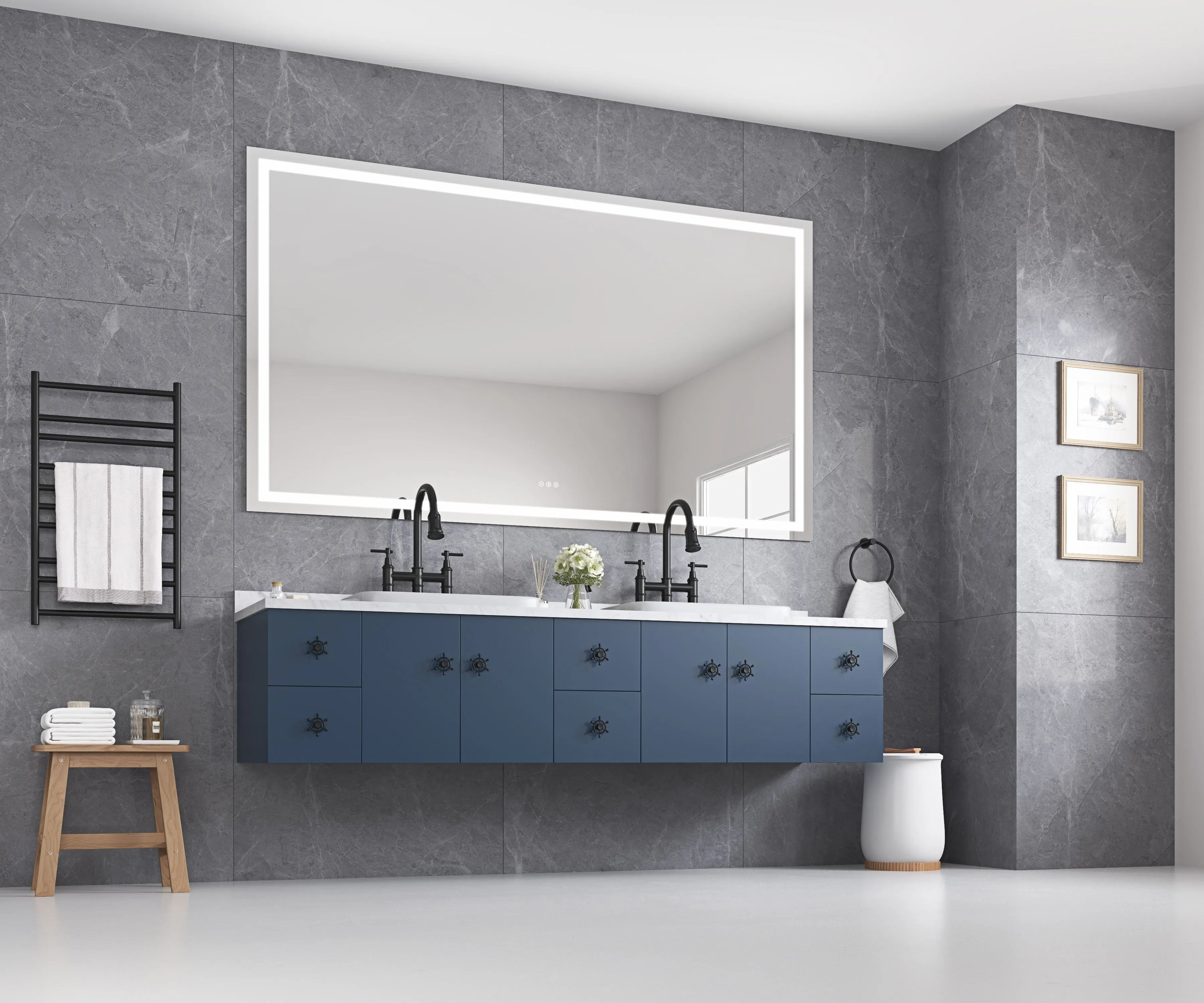 84 X 48 LED Lighted Bathroom Wall Mounted Mirror With High Lumen / Anti-Fog Separately Control Bedroom Full - Length Mirror Bathroom LED Mirror Hair Salon Mirror - White