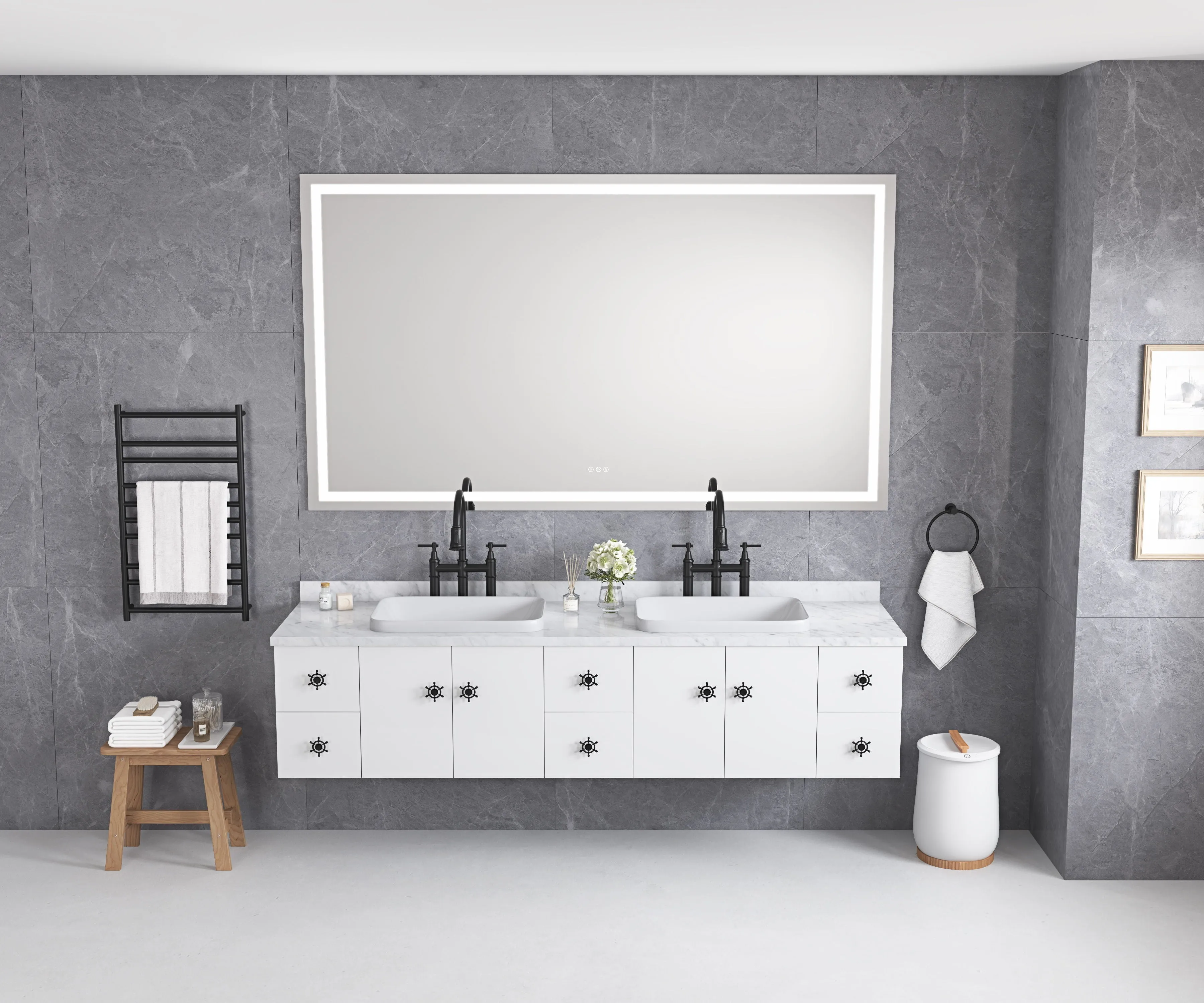 84 X 48 LED Lighted Bathroom Wall Mounted Mirror With High Lumen / Anti-Fog Separately Control Bedroom Full - Length Mirror Bathroom LED Mirror Hair Salon Mirror - White
